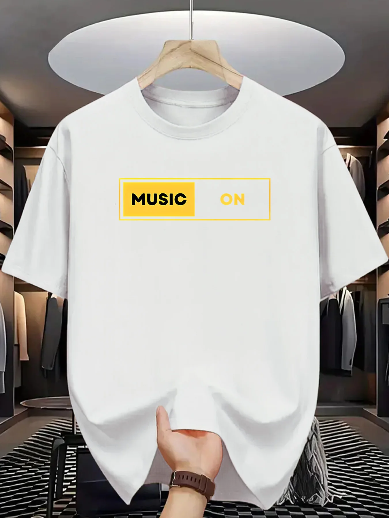 Minimal Text Print Men Short Sleeve Tshirt Music On Simple Frame Letter Design O Neck Tee Music Lover Male Street Fashion Tops