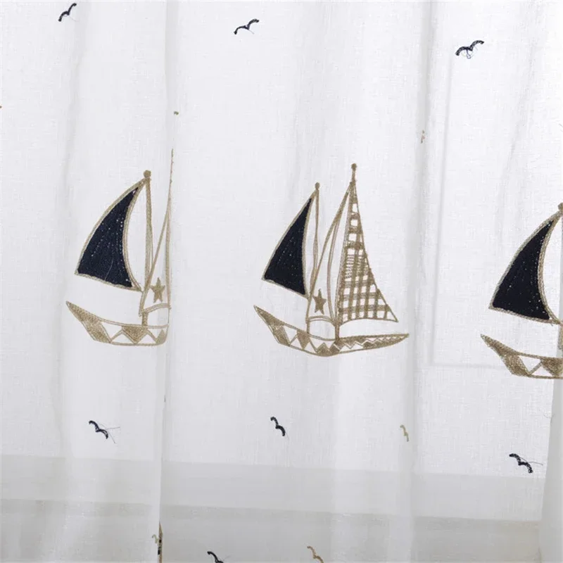 Boy White Sailboat Tulle Curtains for Living Room Bedroom Kids Room Cartoon Nursery  Curtain Sheers  Drapes