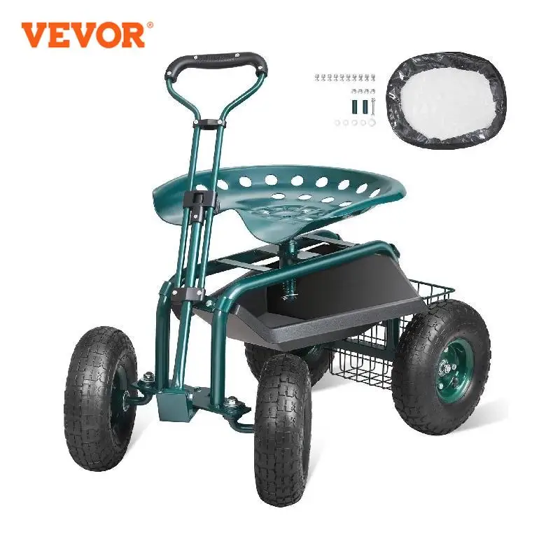 

VEVOR Garden Cart Rolling Workseat with Wheels Gardening Stool for Planting 360 Degree Swivel Seat Wagon Scooter with Steering