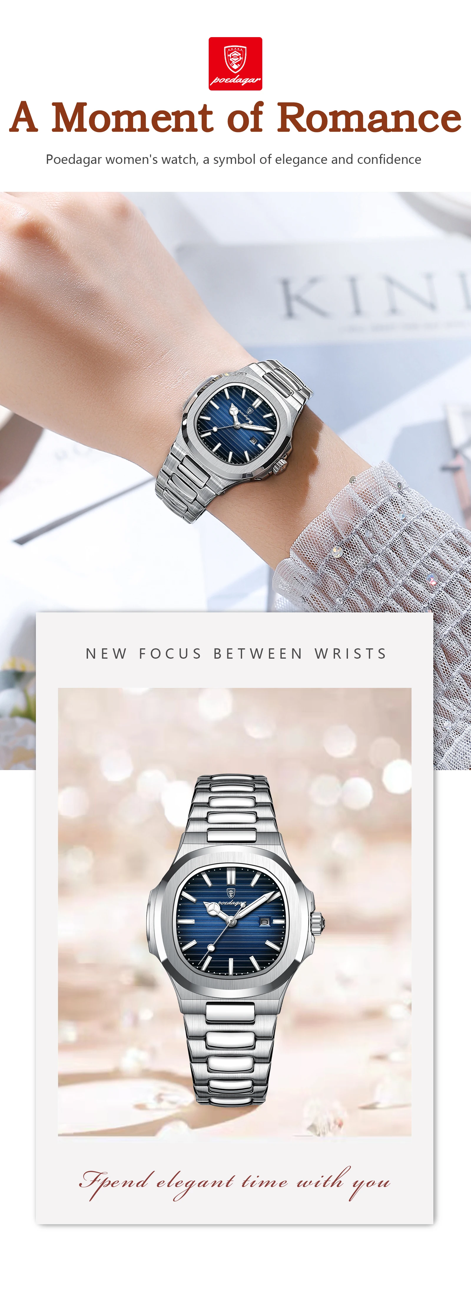 POEDAGAR Luxus Damen Quarzuhr Datum Wasserdicht Leuchtende Damen Armbanduhr Edelstahl Mode Uhren Für Frauen Reloj – Detail 4