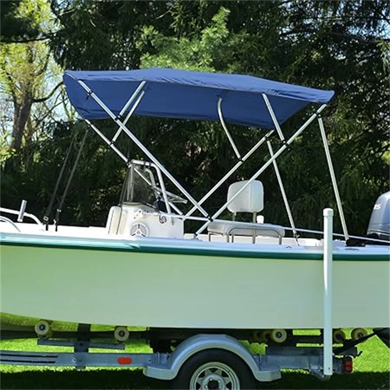 4 Seasons Navy Blue Bimini Tops for Boat Cover with Frame Canvas Hardware Kit 243X210X137cm