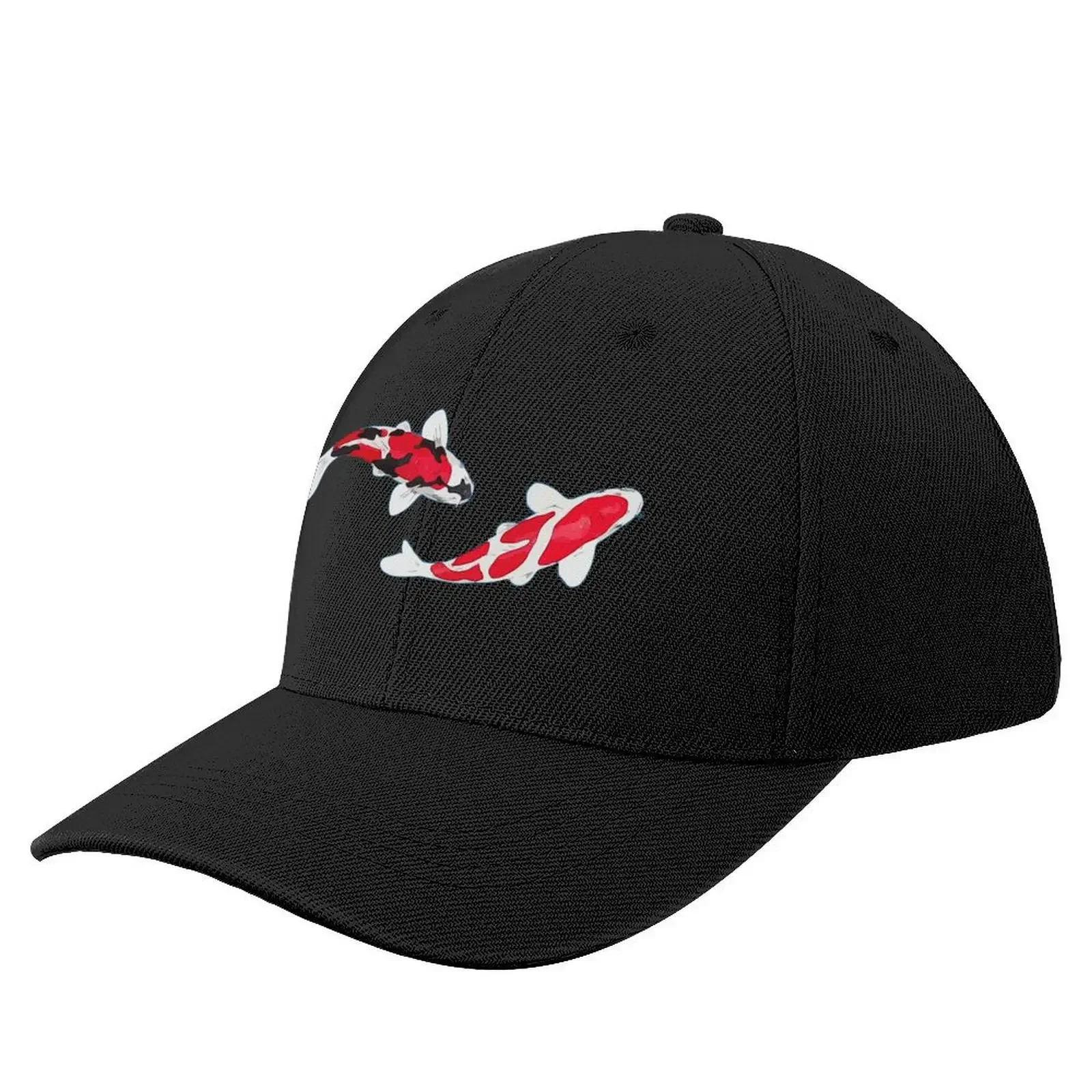 Koi Fish Kuhaku Showa Sanke Koi Fish Design Black Background Baseball Cap Snap Back Hat birthday Men Hats Women's