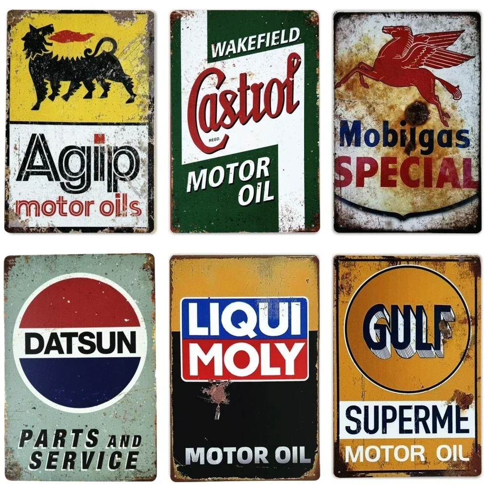 Vintage Metal Tin Signs Agip Ngk Motor Oil Gas Racing Art Posters Plates Garage Home Wall Decor Man Cave