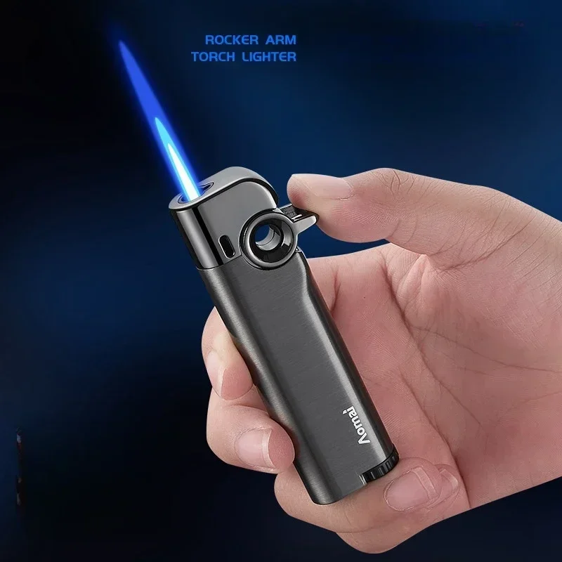 

Metal Arm Ignition Inflatable Lighter Windproof Spray Blue Flame Butane Portable Lighter Cigarette Accessories Men's Small Tool