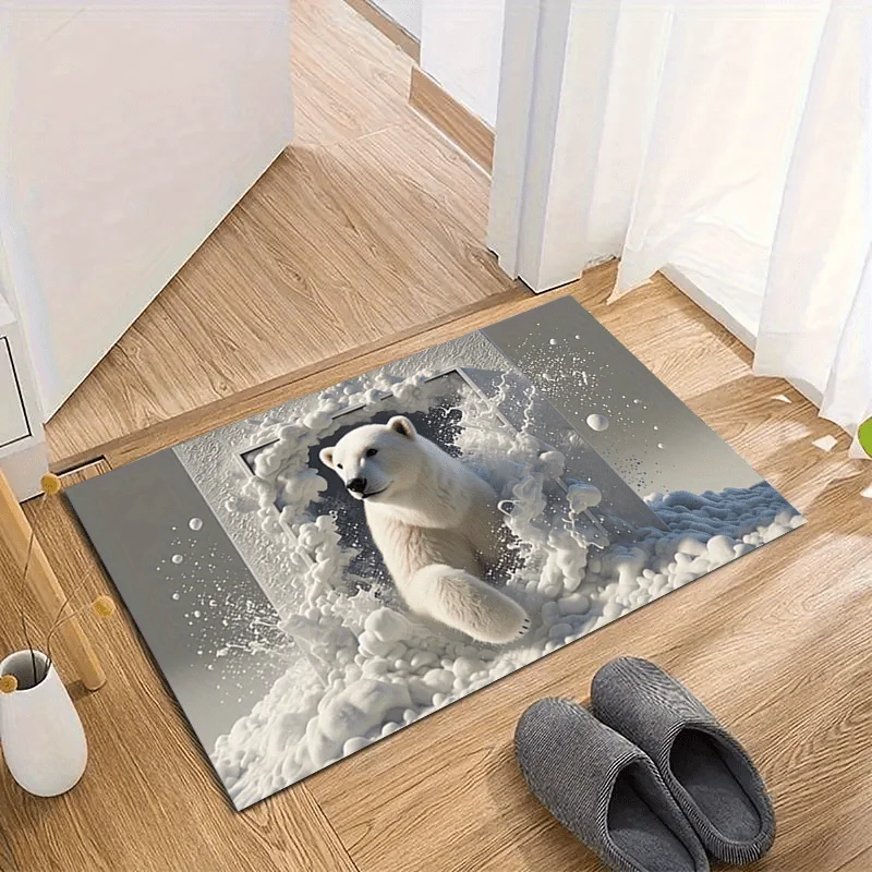 1pc Giant Polar Bear Breaking Through Wall Welcome Doormat, Soft Absorbent Non‑Slip Machine‑Washable Quick‑Dry Floor Mat