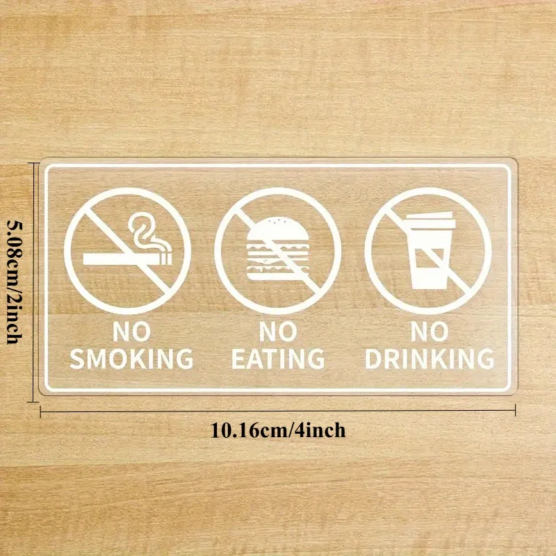 Matte Self Adhesive No Smoke No Eat No Drink Warning Decals, Multi-Purpose Stickers for Restaurants Offices Cars