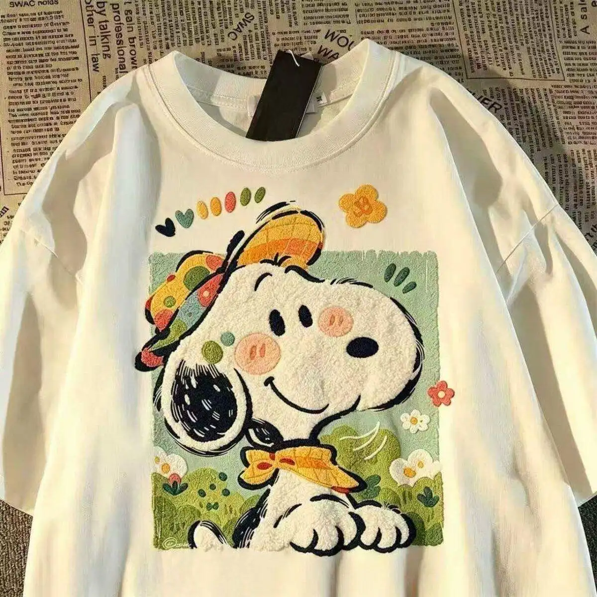 Cartoon Snoopy 2D-Druck Kurzarm-T-Shirt Sommer Kinder- und Erwachsenen-T-Shirt aus reiner Baumwolle Familien-T-Shirt Herren- und Damen-Kinder-T-Shirt – Detail 3