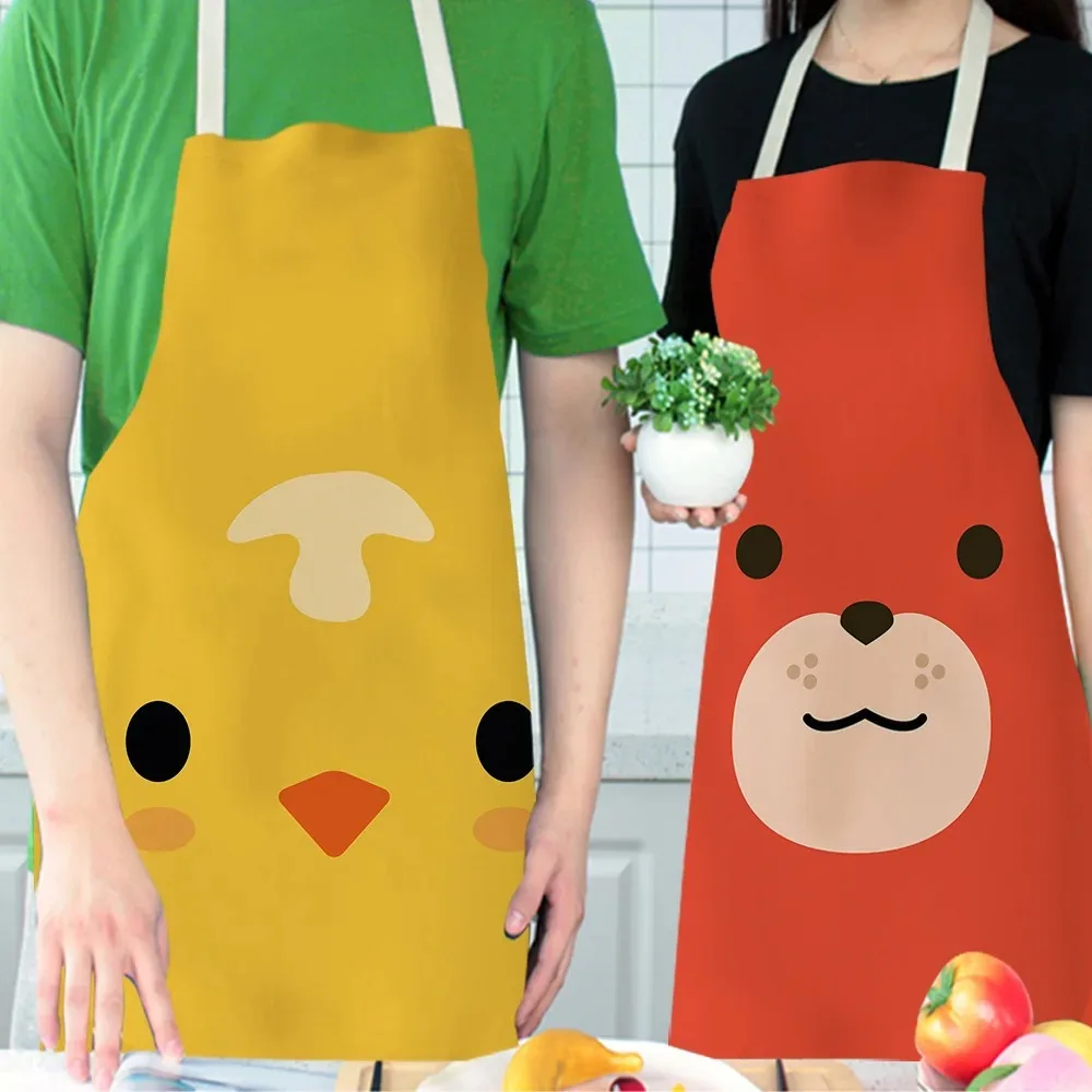 Antifouling Kitchen Apron Cute Animal Cotton Linen Sleeveless Man Women Chef Cooking Aprons Kitchen Accessories 68X55CM