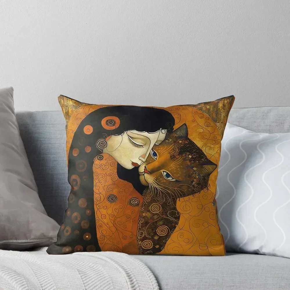 

Kiss Cat - The Kiss - Gustav Klimt remake - for cat lovers, for Klimt lovers Throw Pillow pillow pillowcase pillow
