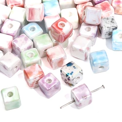 10pcs Fashion Colors 8x8mm Square Beads Cube Ceramic Porcelain Beads DIY 2.5mm Hole Handmade For Bracelet Jewelry Making Craft