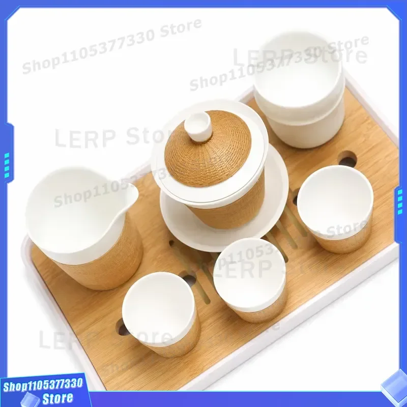 Sichuan Hand Woven Ceramic Tea Set Eco Friendly Traditional Kung Fu Teapot Cup Set for Home Office Gift Decoration Eco