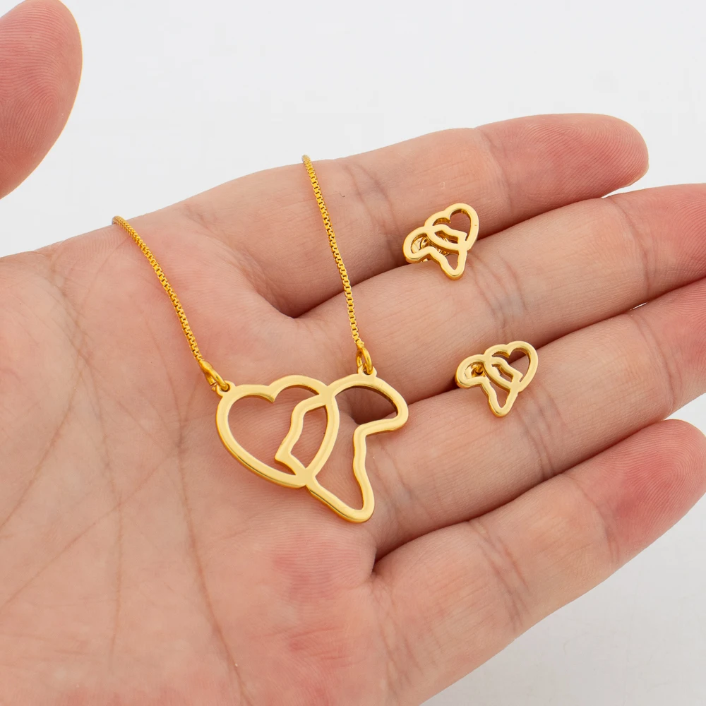 Bohemian Fashion Italian Women\'s Jewelry Set 18K Gold Plated Sweet Heart Earrings Small Pendant Girl Necklace Christmas Gift