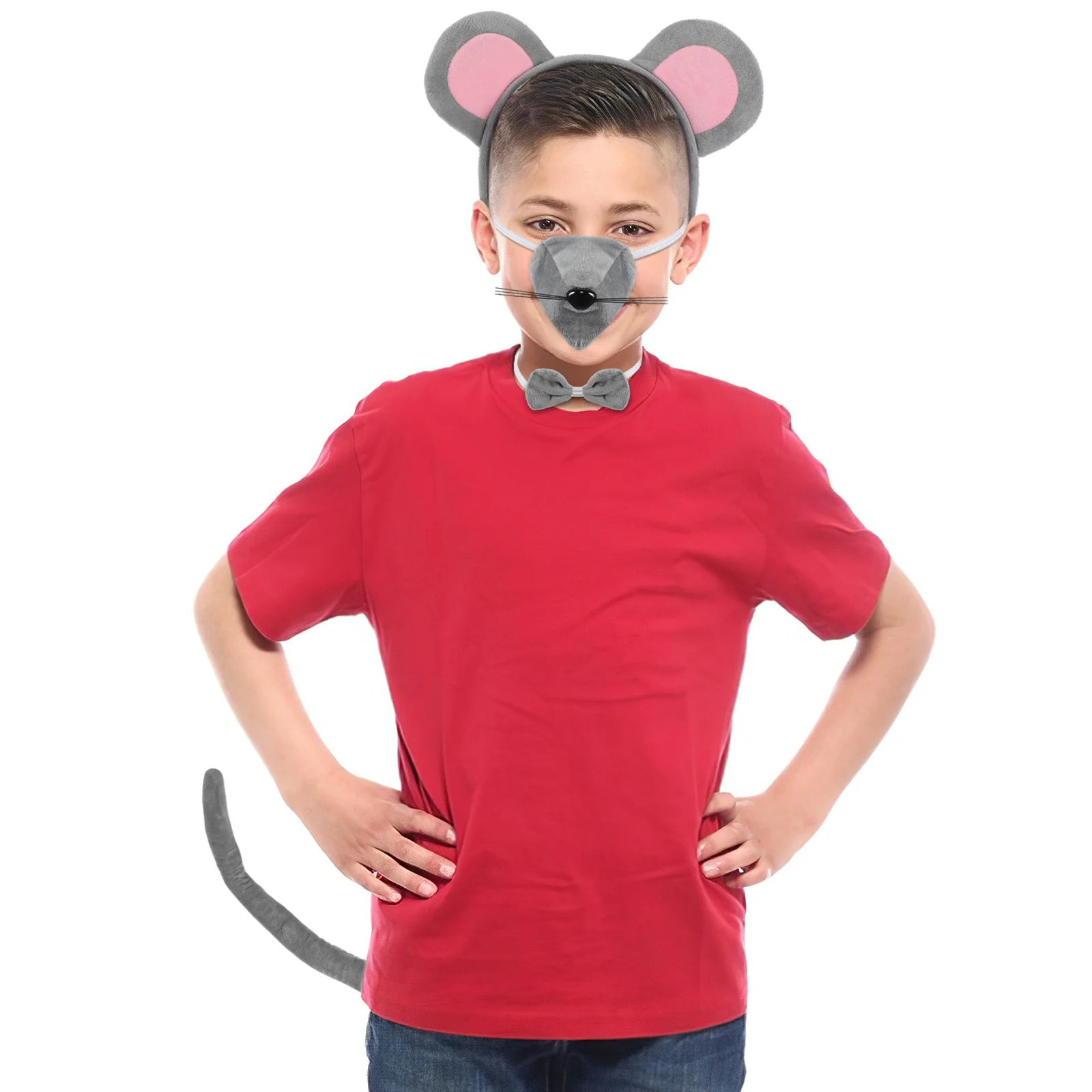 Zestaw uszu myszy z opaską, noskiem, ogonem i muchą, lekki i przenośny, idealny na Halloween, Boże Narodzenie, imprezy i cosplay.