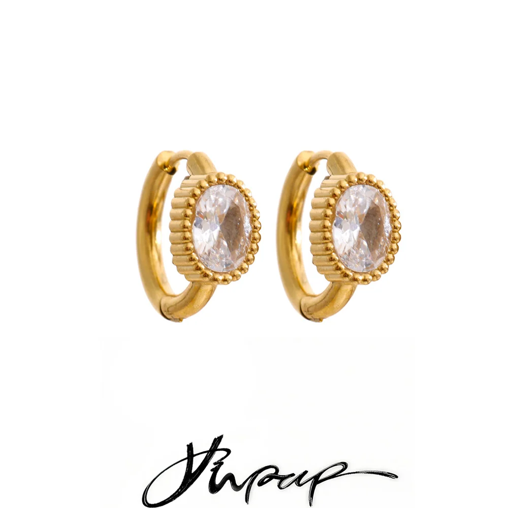 Yhpup Stainless Steel Cubic Zirconia Round Daily Hoop Earrings 14K Golden PVD Plated Glamorous Gift Fashion Jewelry Waterproof