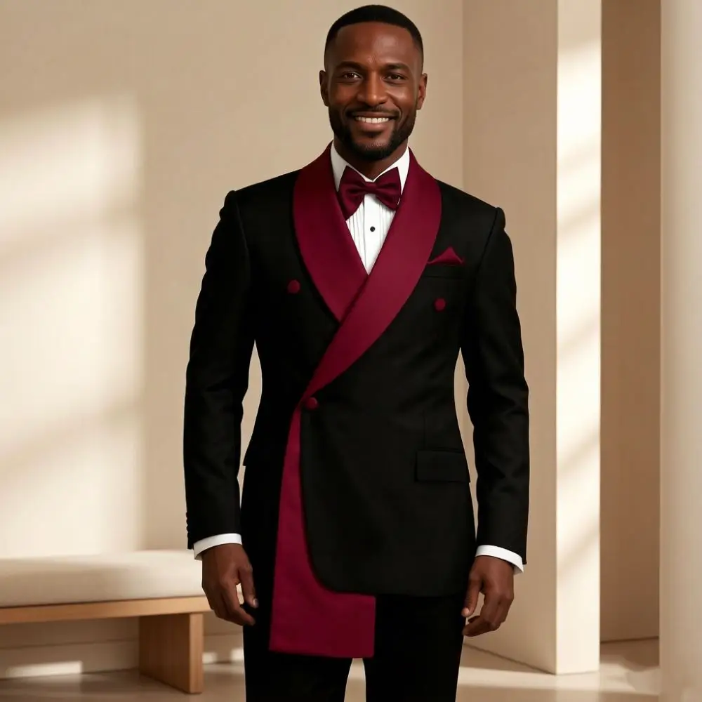 Luxury Suits for Men Slim Fit 2 Pieces Double Breasted Wedding Groom Mix and Match Diagonal Button Ceremony Reception Tuxedo
