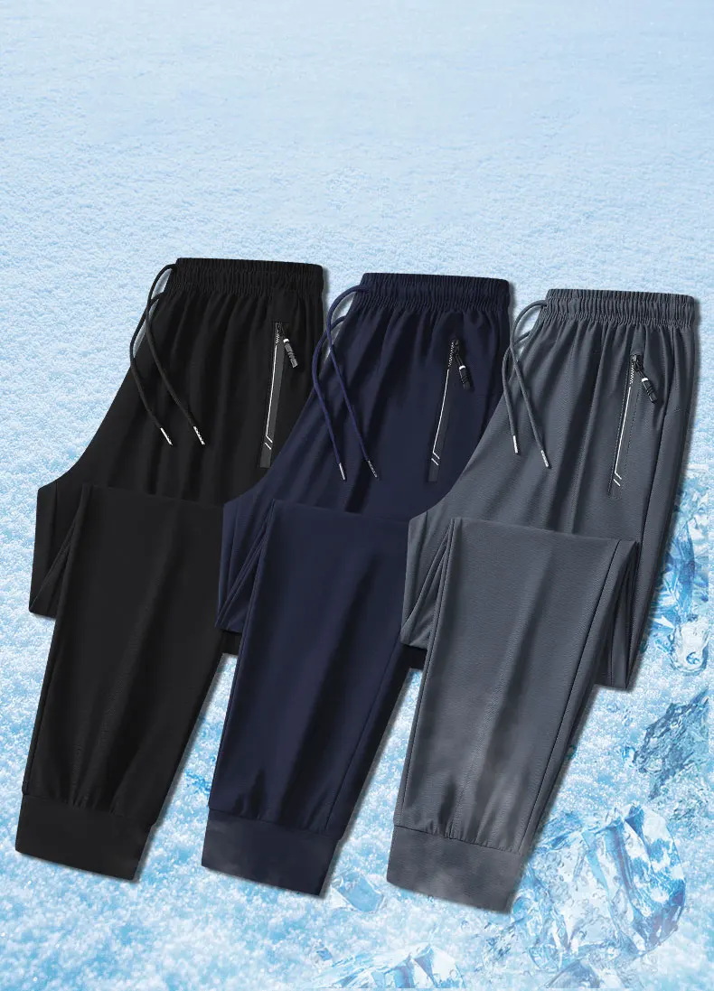 Running Pants Jogging Casual Summer Thin Elastic Sweatpants Quick Dry Ice Silk Straight Pants Sports Gym Breathable Men Trousers