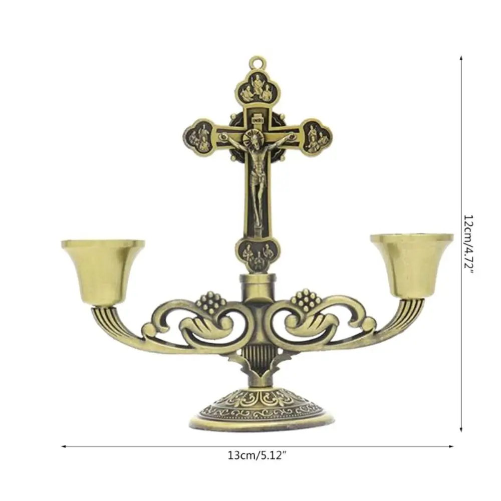 

With Handle Christian Candle Holders Easy to Carry Anti-rust Crucifix Table Stand Classical Table Candlesticks Ornament Tabletop