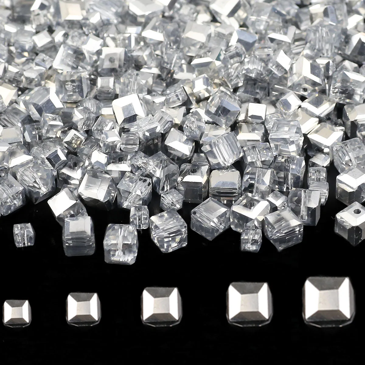 2/3/4/6/7mm Square Austrian Crystal Semi-silvery Glass Spacer Loose Beads for Jewelry Bracelet Earrings Pendant DIY Accessories