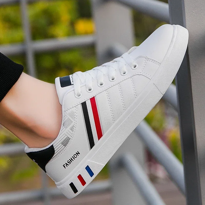 2024 Mens Casual Sneakers New Fashion Lace-up White Shoes Student Comfort Sports Plus Size Vulcanized Shoes Zapatillas De Hombre