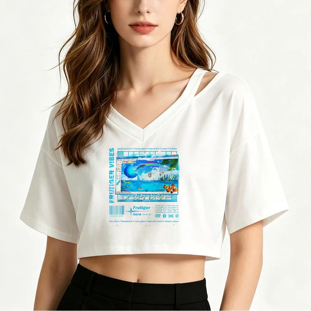 Frutiger Aero crop top women korean fashion baddie kawaii vintage jojifuku shirt y2k gothic cheap dollette summer