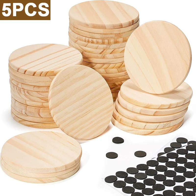 

5Pcs Unfinished Wood Coasters,Wood Slices for Nature Crafts and Wedding Decoration, Blank Coasters Material for DIY Art Painting