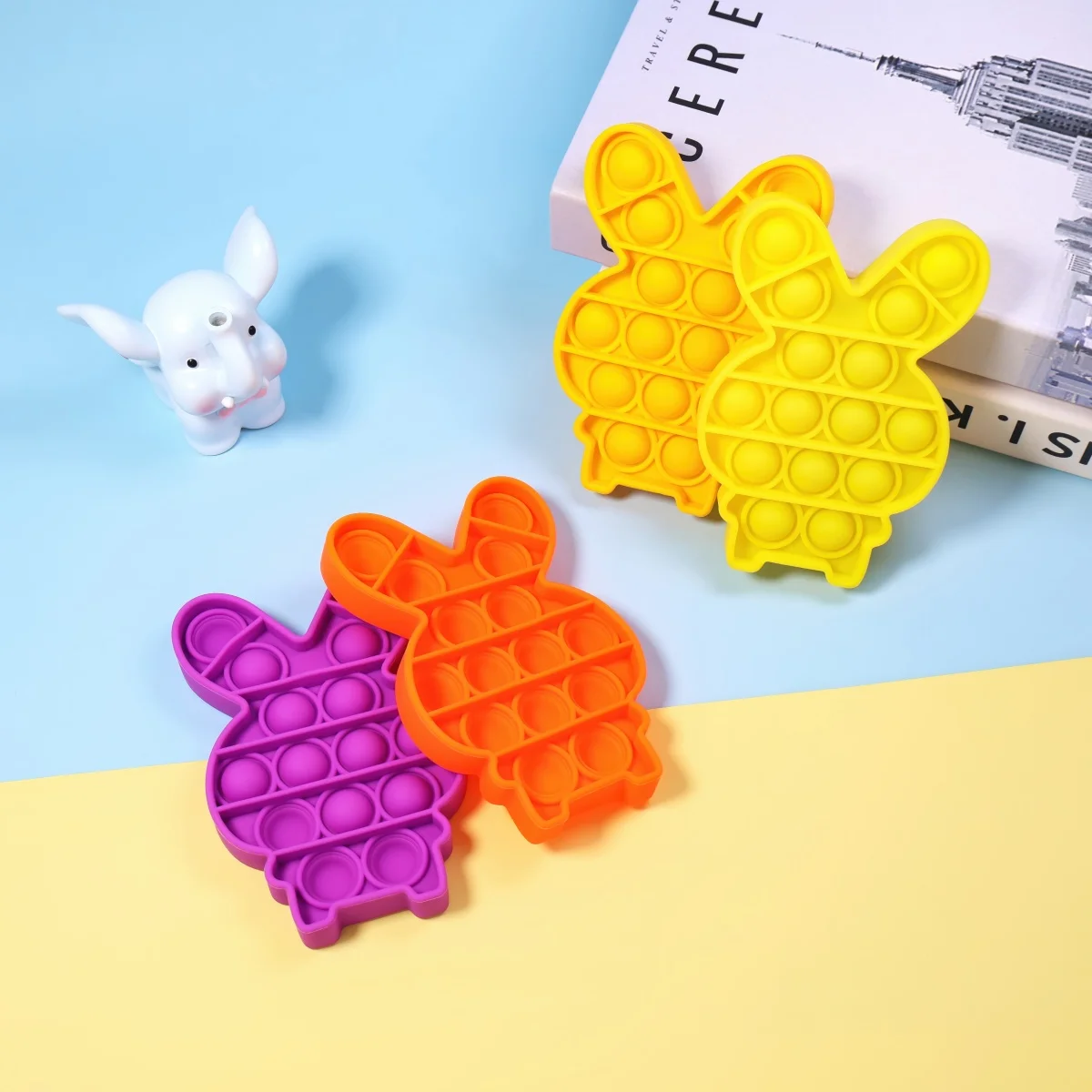 1pc Silicone Rubber Anti Anxiety Stress Relief Push Pop Bubble Rainbow Rabbit Fidget Toys Squeeze The Toy (Random Color)