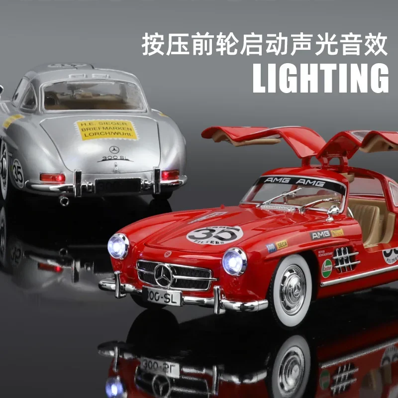 Mercedes-Benz 300SL-Alloy Diecast Car Model for Children, 1:24, Som e Luz, Brinquedo Clássico, Colecionáveis, Hobbies, Presentes de Aniversário, C357