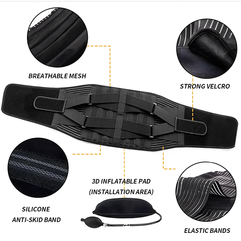 Lumbar Support Belt with Inflatable Pad Relieve Waist Pain Dual Adjustable Support Straps Lower Back Brace for Herniated Disc