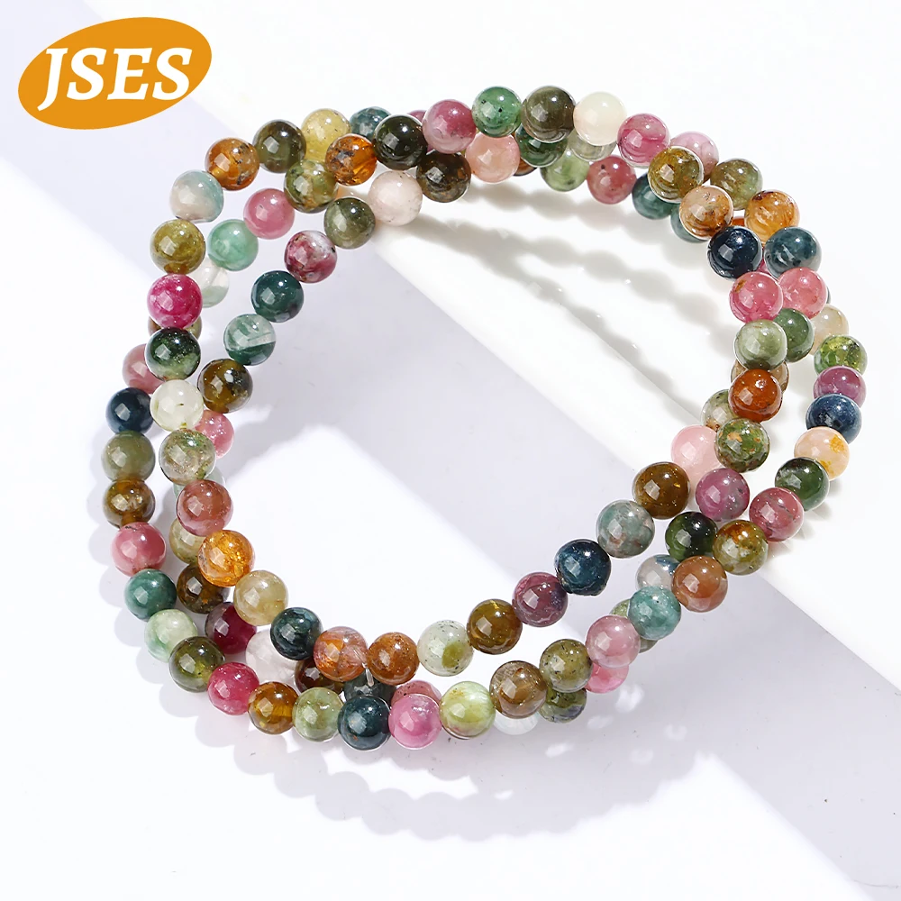 JSES AA Natural Colorful Tourmaline 21 Inches Spacer Loose Gemstone Beads for Jewelry Making Bracelet Necklace DIY Accessories