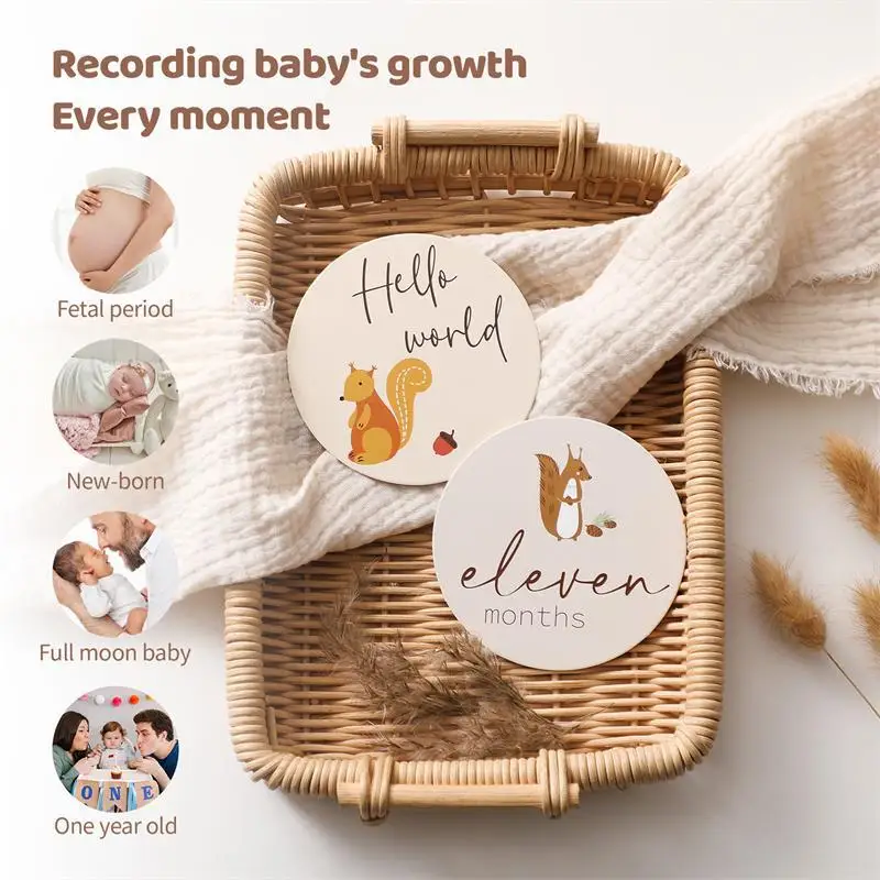 การ์ดเหตุการณ์สําคัญของทารกแรกเกิดพร้อมการออกแบบสัตว์ - อุปกรณ์ประกอบฉากภาพถ่ายน่ารักสําหรับการติดตามการเจริญเติบโตรายเดือนและถ่ายภาพวันเกิด