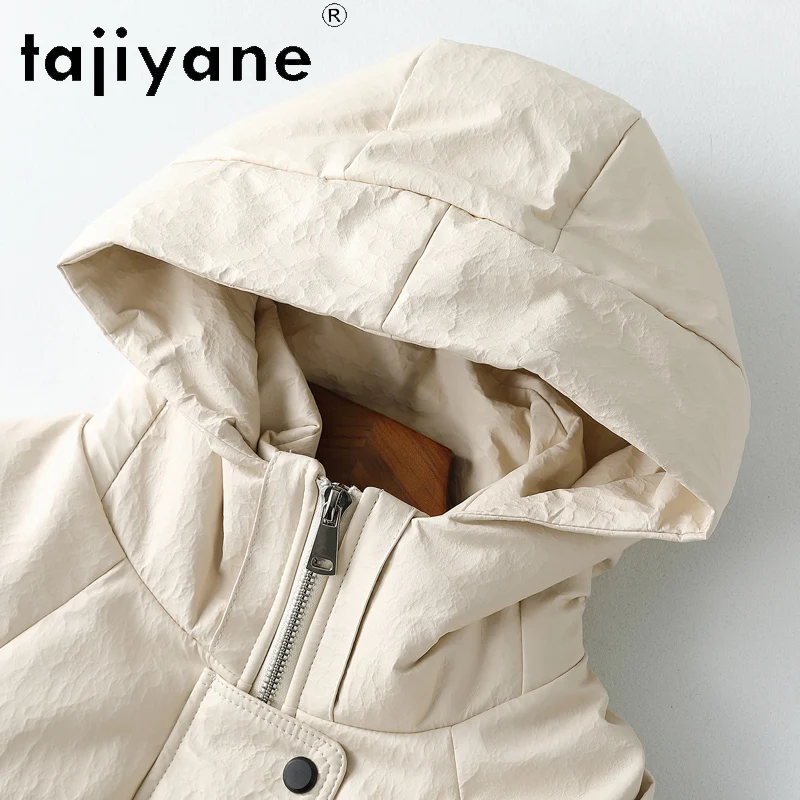TAJIYANE 100% pelle di pecora piumino d'oca bianca donna bianca lunga piumino in vera pelle con cappuccio 2025 abiti invernali ·хоiyahaк