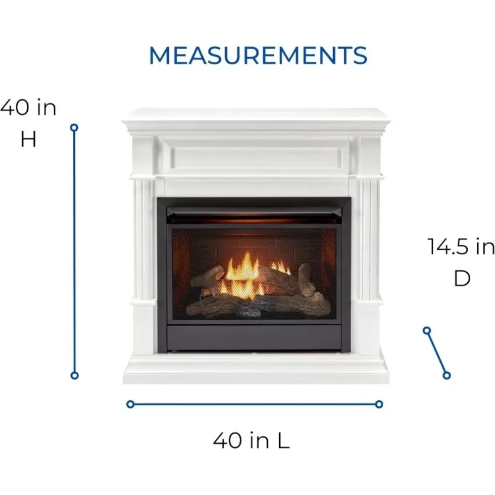 مدفأة غاز مزدوجة الوقود بدون فتحات مع عباءة، جهاز تحكم عن بعد، 5 سجلات، 26,000 وحدة حرارية بريطانية، تسخين 1350 قدم مربع