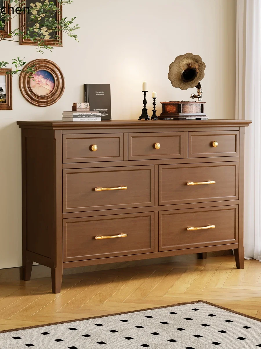 retro style solid wood chest cabinet living room bedroom six buckets storage medieval bedside cabinet