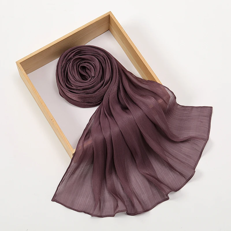 Plain Shimmer Silk Shawl Scarf Soft Satin Crepe Hijab Women Muslim Headscarf Light Weight Malaysia Scarf Wraps 180*70cm