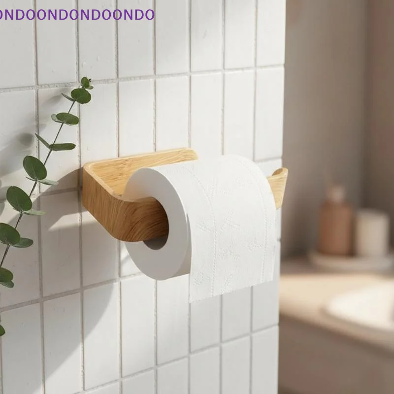 Self-Adhesive U-Shaped Toilet Paper Holder No Drill Wood Grain Wall Mount For Bathroom Kitchen Paper Towels Renters Friendly