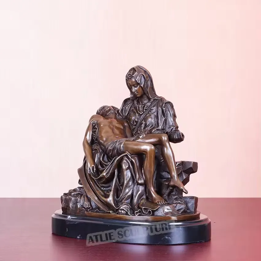 

Famous Pieta Statue by Michelangelo Bronze Replica Sculpture Western Collectible Home Decoration