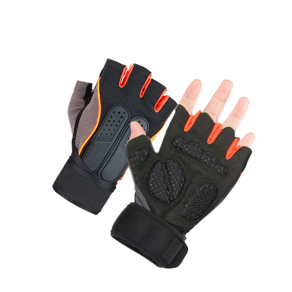 

1Pair Finger Vent Weightlifting Gloves Outdoor Training Half Finger Anti-Slip Breathable Sports Gloves Orange L Size