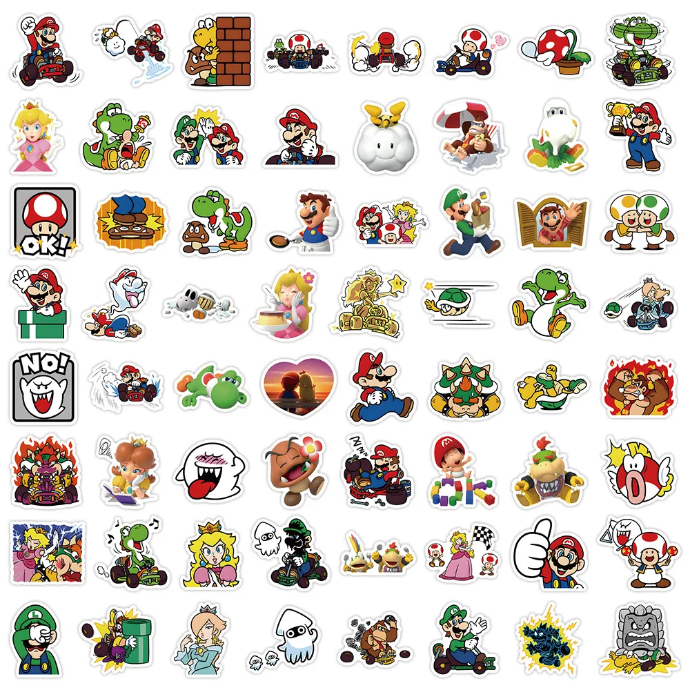 60Pcs Cartoon Mario Game Sticker Water Bottle Notebook Waterproof Pvc Stickers Decoration Supplies