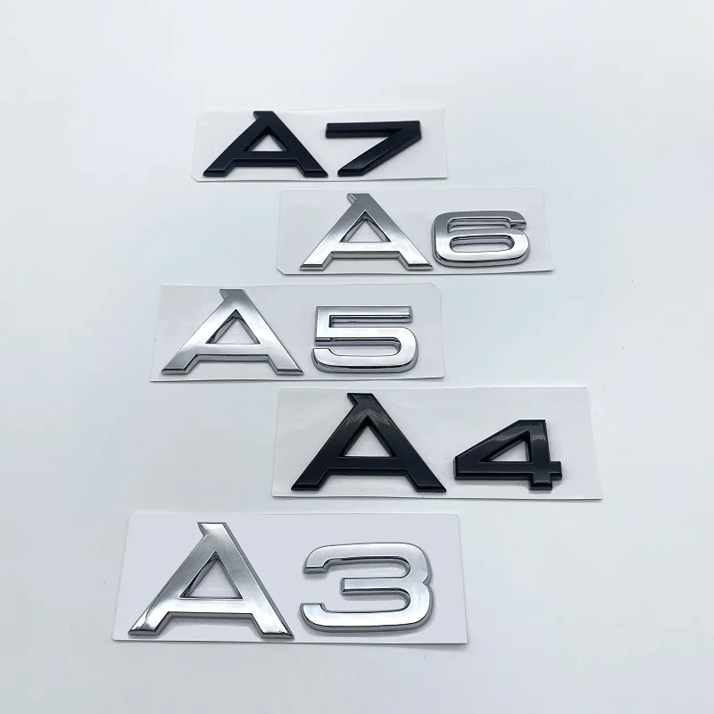 3D Letters Numbers Emblem for Audi A3 A4 A5 A6 A7 A8 Q2 Q3 Q5 Q7 Car Trunk Lid Nameplate Badge Logo Sticker Chrome Glossy Black