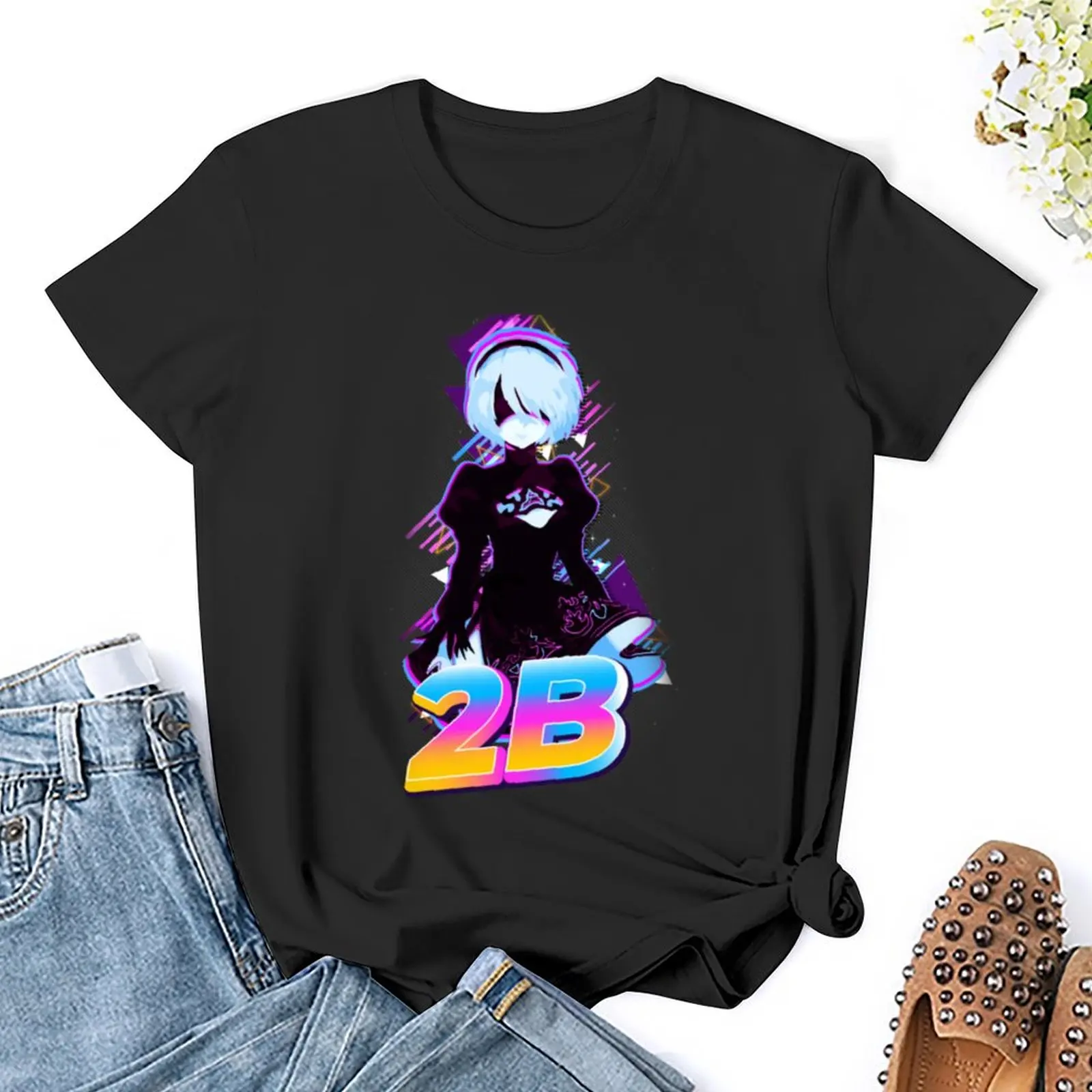 Nier Automata Tees gráficas para Mulheres, Tees Gráficas 2B, Roupas Vintage, Roupas Hippie, T-shirts Soltas