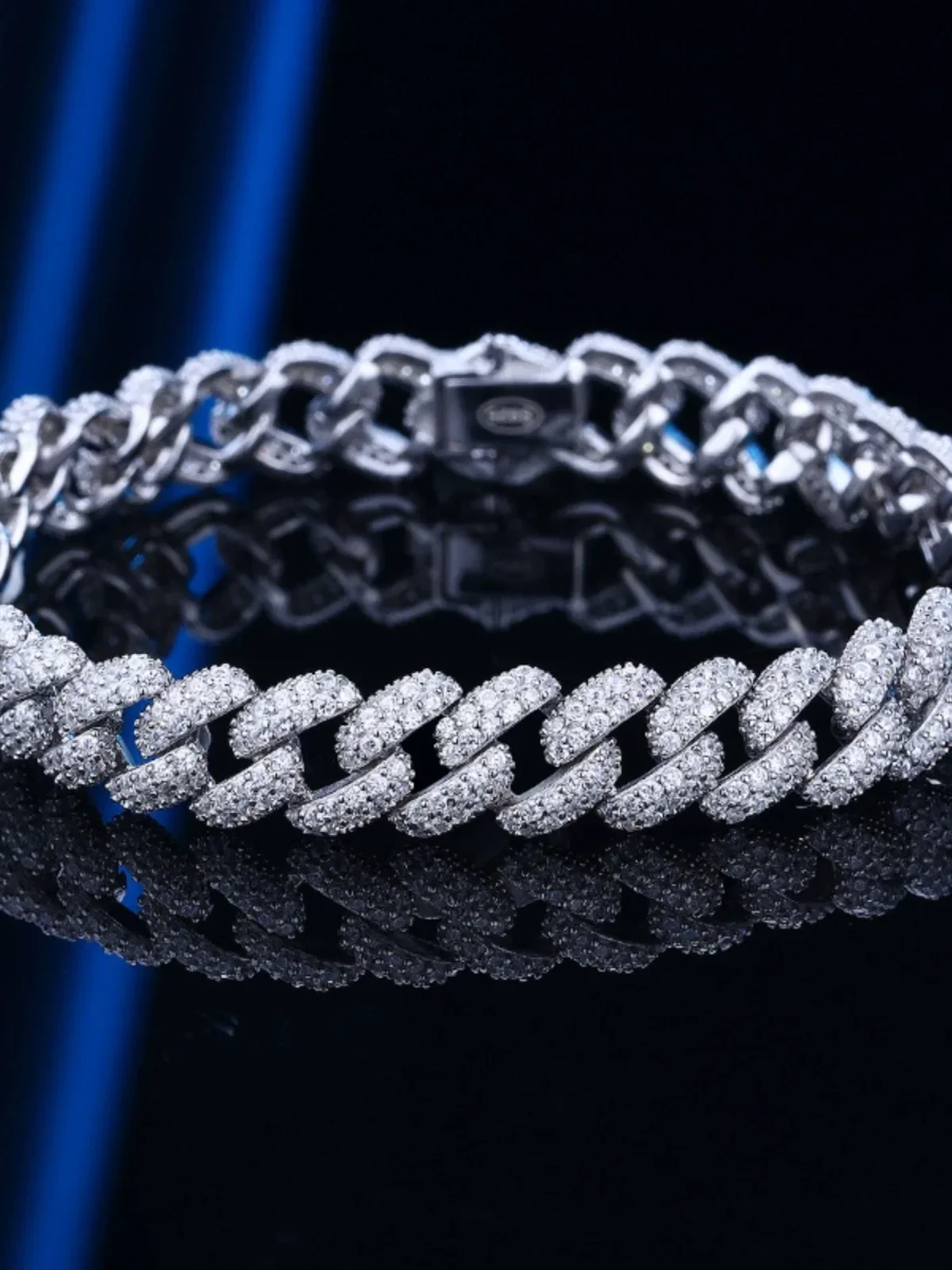 Cuban Chain H ip Hop Medium Half Round Full Diamond Bracelet Sterling Silver Girls Moissanite Men Light Luxury Niche