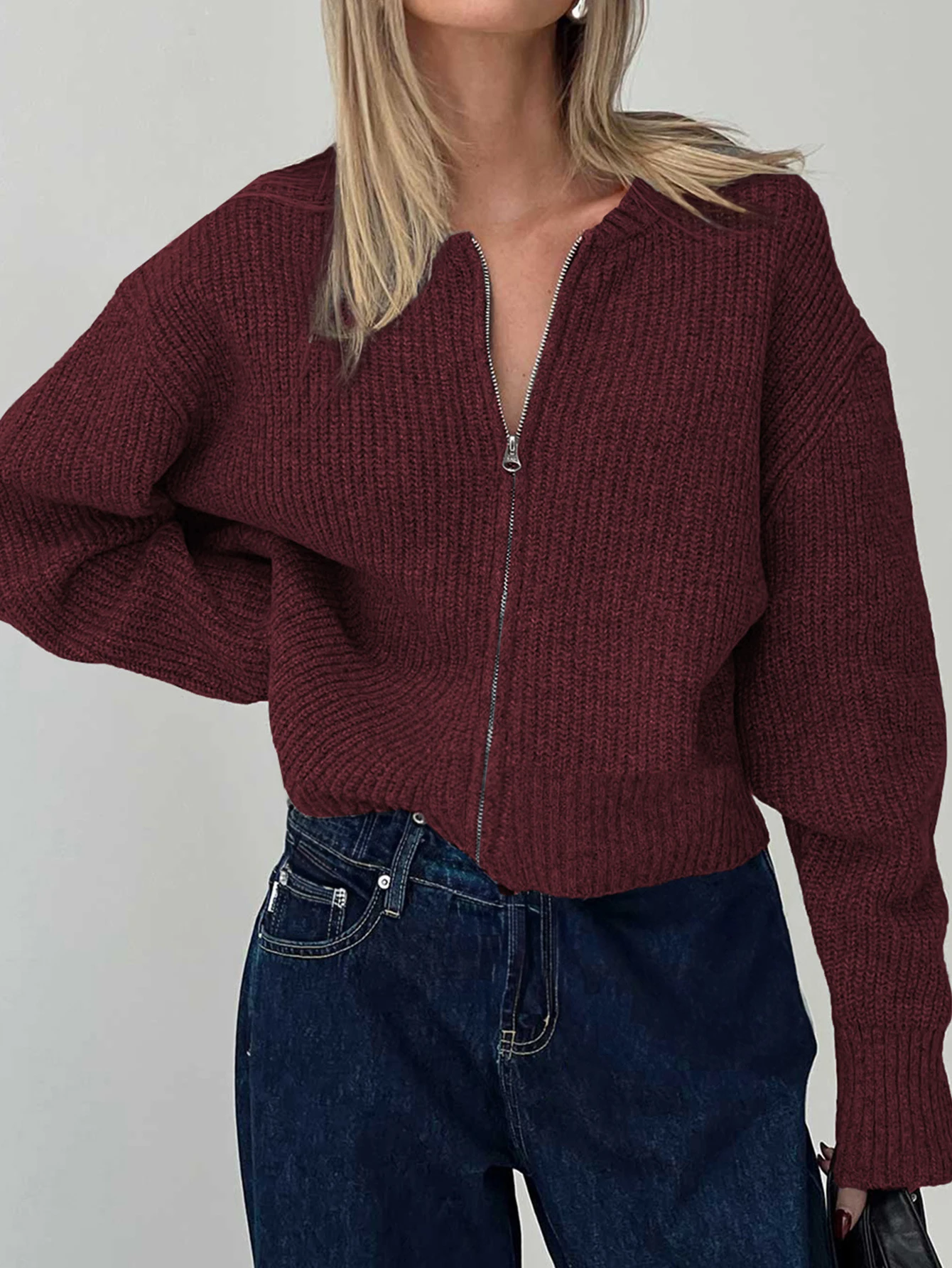 Langarm-Cardigan, Rundhalsausschnitt, lockere Passform, normale Ärmel, Knopfdekoration, Pendler-Stil, offene Damen-Cardigan