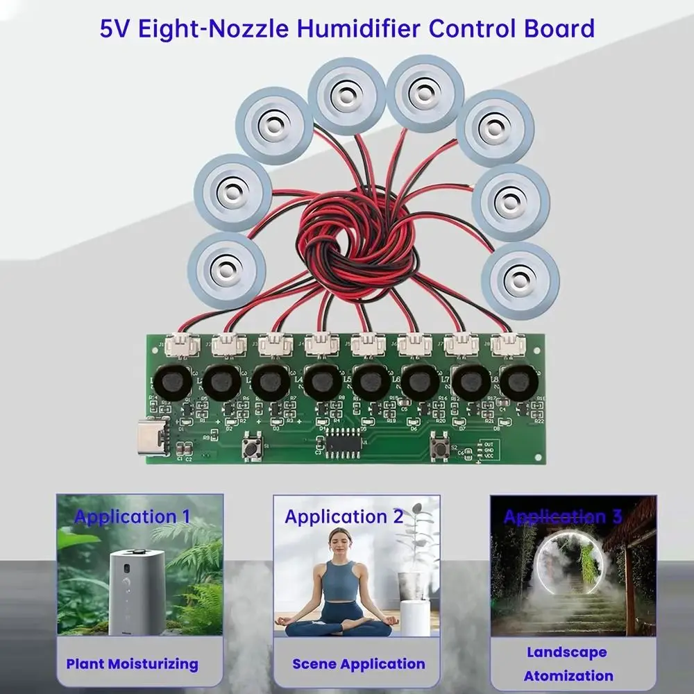 1Set DC 5V Ultrasonic Atomizer Module 12W Type-C Interface Mist Maker Driver Board Ultrasonic Atomization 8-Nozzle Design