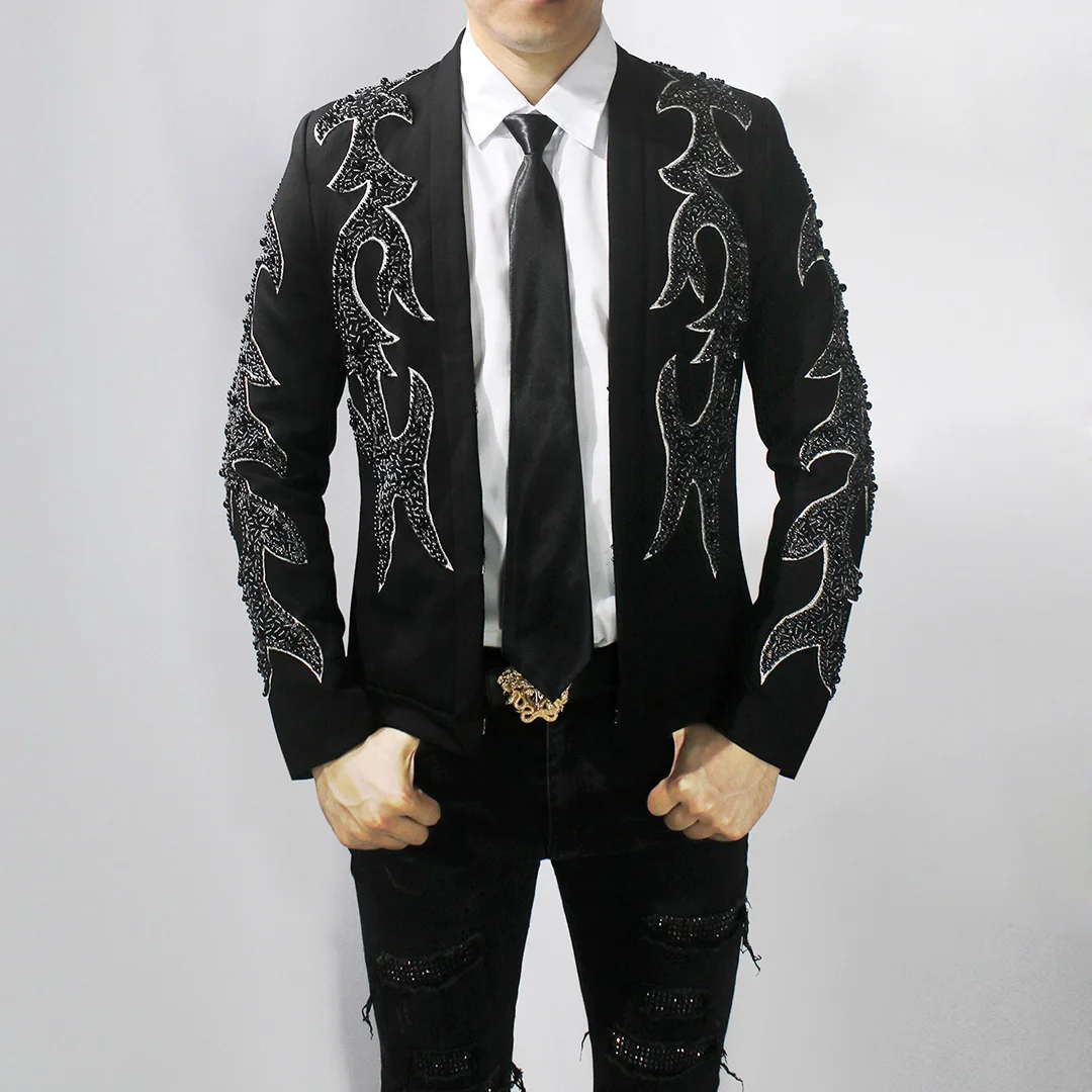 جديد ربيع وخريف 2025 بدلة رجالية ضيقة كورية وسيم صناعة ثقيلة مطرزة مطرزة سترة رجالي للنوادي الليلية سترة المد #3