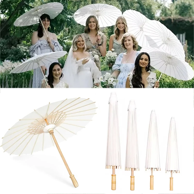 20-84CM Wedding White Paper Parasol Umbrella Wedding Party DIY Decor Bamboo Umbrellas For Bridal Shower Centerpieces Photo Props