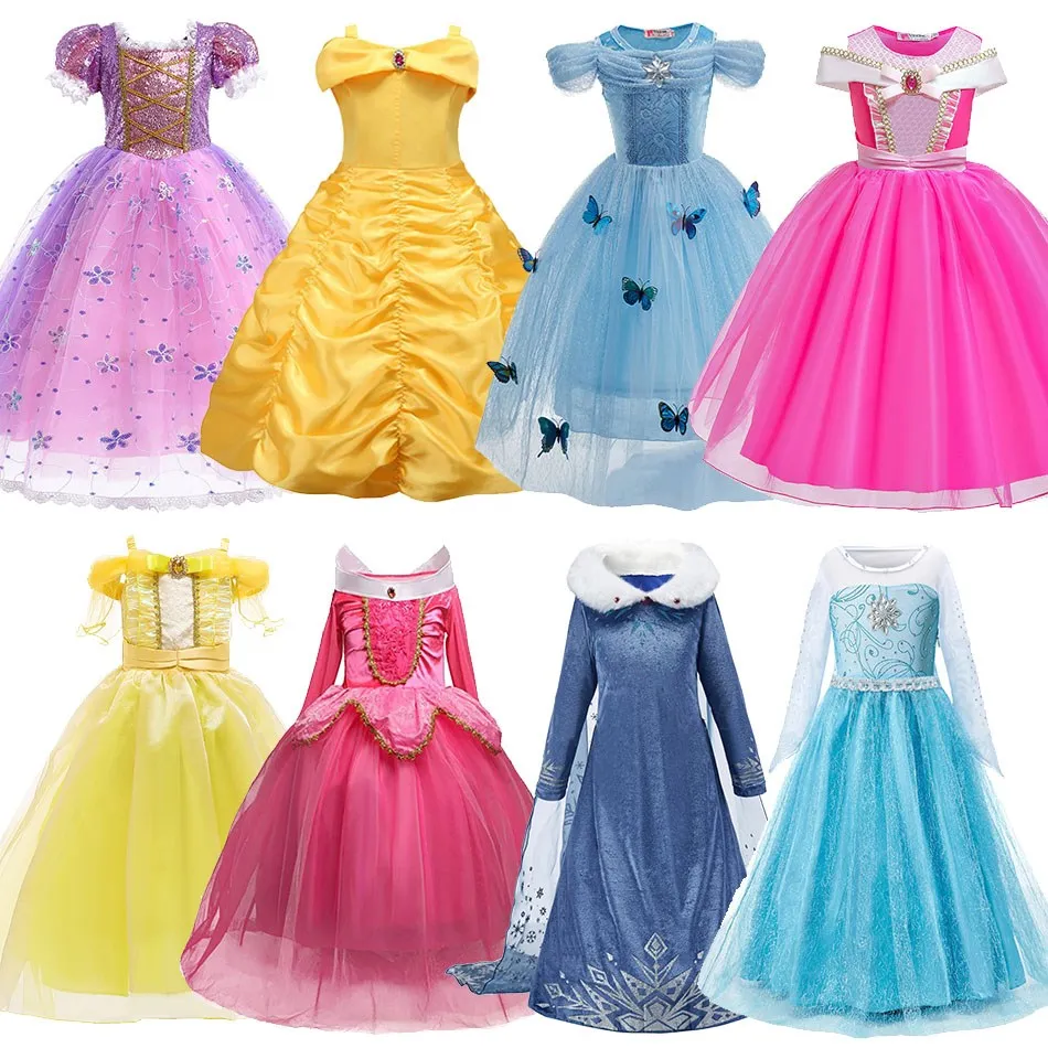 Kids Cinderella Costume Princess Dress for Girls Children Rapunzel Snow White Belle Jasmine Elsa Aurora Cosplay Carnival Dresses