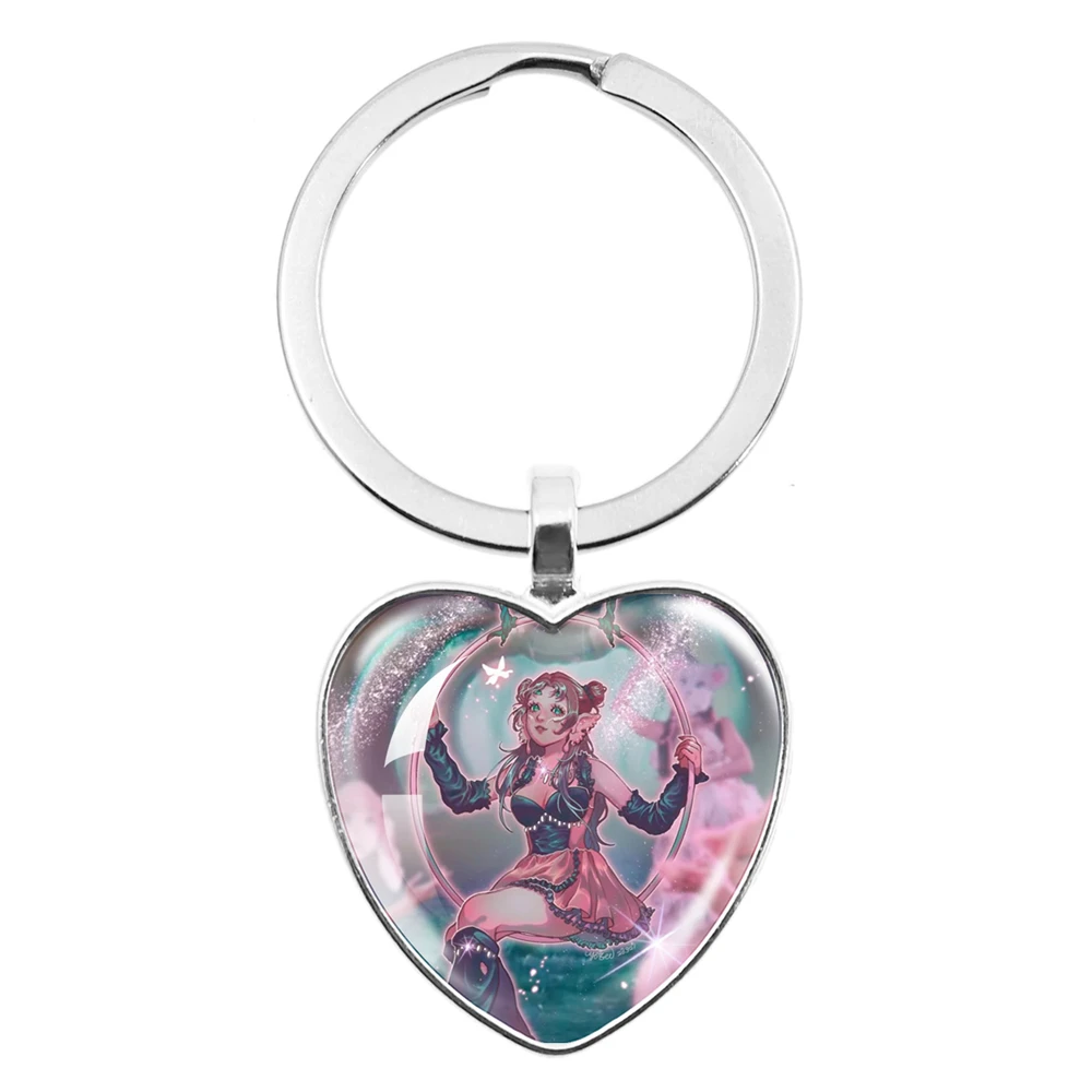 سلسلة مفاتيح كابوشون متدلية على شكل قلب ، مغنية ميلاني مارتينيز ، فتاة خرافية ، مجوهرات زجاجية Y2K ، هدايا للأصدقاء والمعجبين والأصدقاء
