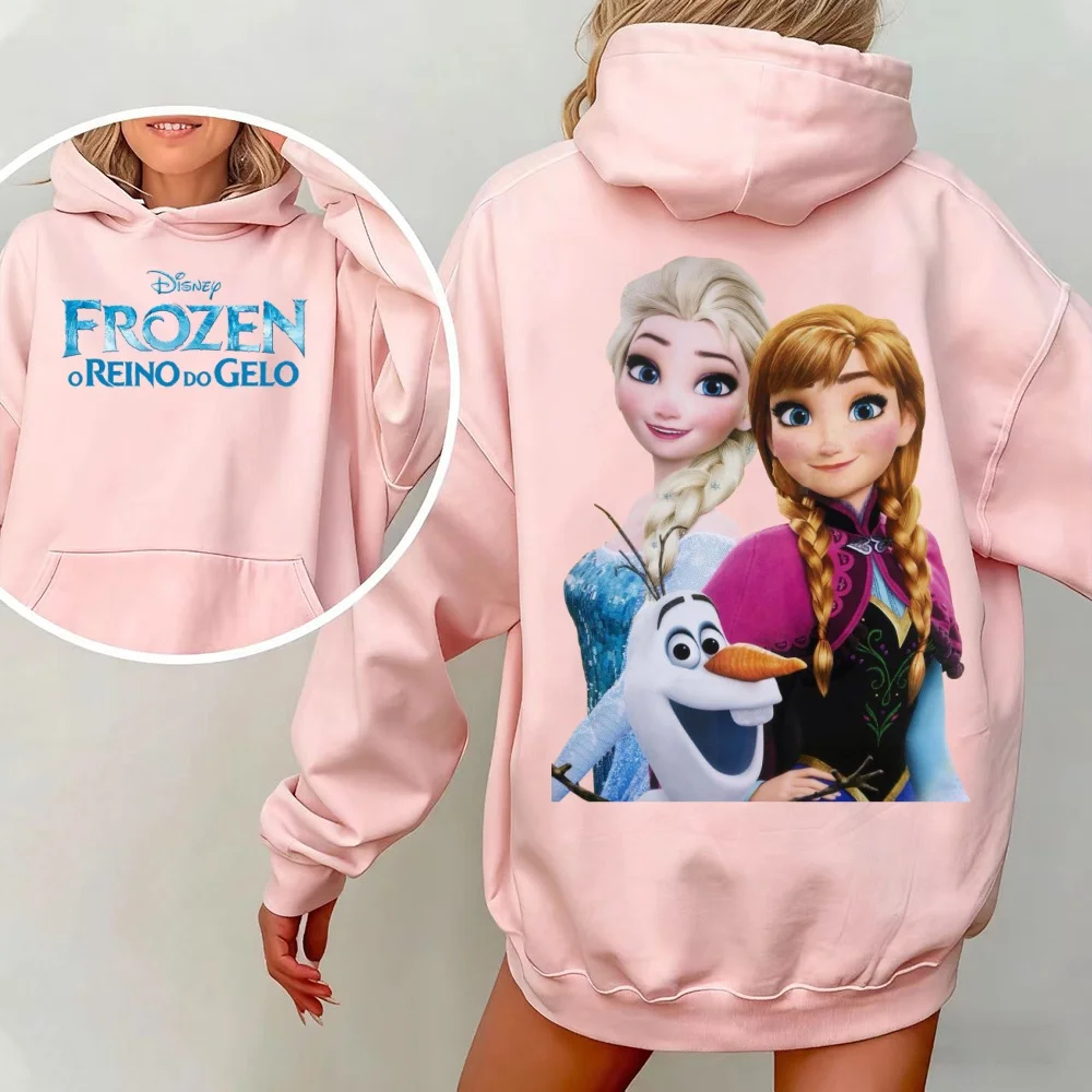 ديزني فروزن إلسا آنا أولاف مطبوعة ملابس الشتاء النسائية هوديي البلوز مقنعين البلوفرات الدافئة المتضخم هوديي Y2k نمط #1