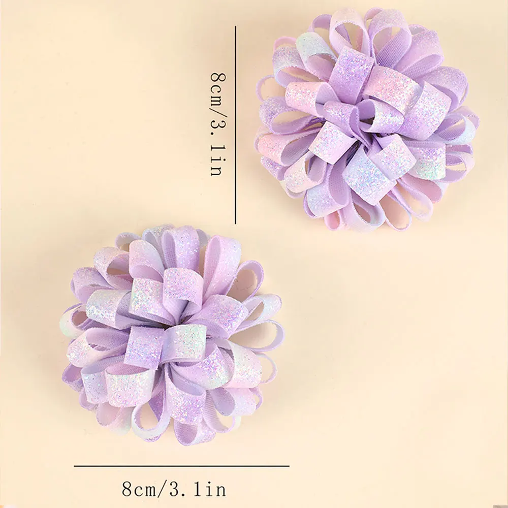 2Pcs Shinng Ribbon Flower Hairpin Sweet  Princess Hydrange Barrettes Headwear Girls Hair Clips Hair Accessories New Headwear