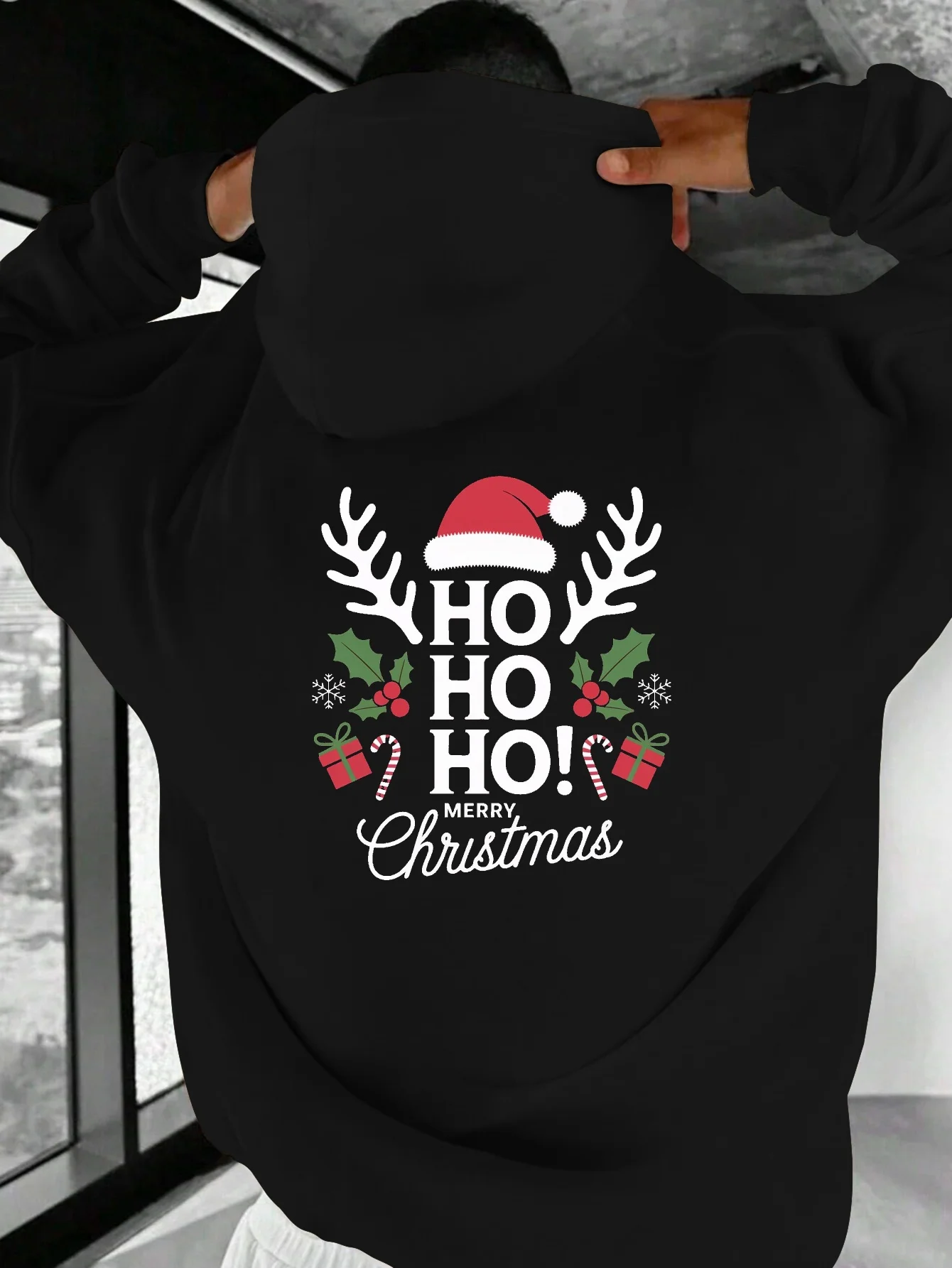 

Reindeer Christmas Happy Men's Casual Hoodie - Casual, letter-printed sweatshirt, comfortable and relaxed